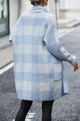 Plaid Dropped Shoulder Cardigan with Pocket - Trendsi - Flyclothing LLC