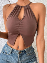 Crisscross Tie Back Slit Sleeveless Top - Trendsi - Flyclothing LLC