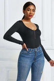 Half Zip Scoop Neck Long Sleeve Bodysuit - Trendsi - Flyclothing LLC