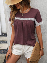 Contrast Round Neck Short Sleeve Tee - Trendsi - Flyclothing LLC