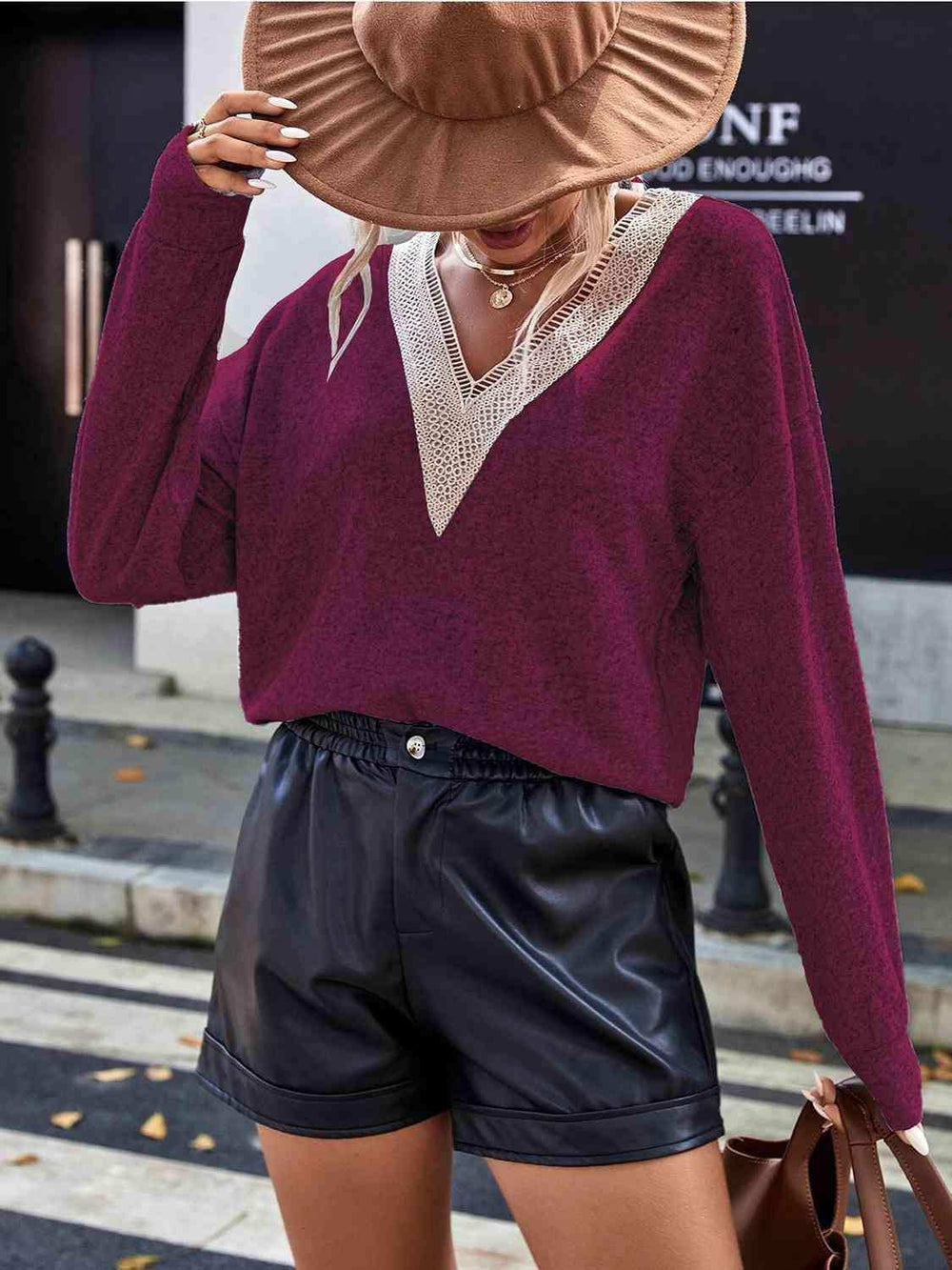 Lace Detail V-Neck Long Sleeve Top - Trendsi - Flyclothing LLC