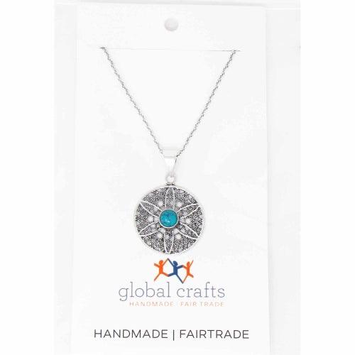 Jali Floral Turquoise Pendant Brass Necklace - Flyclothing LLC
