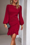 Ruched Ruffled Balloon Sleeve Mini Dress - Trendsi - Flyclothing LLC
