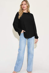 Basic Bae Full Size Ribbed Round Neck Long Sleeve T-Shirt - Trendsi - Flyclothing LLC