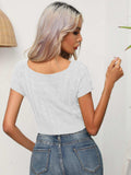 Cable-Knit Round Neck Short Sleeve Knit Top - Trendsi - Flyclothing LLC