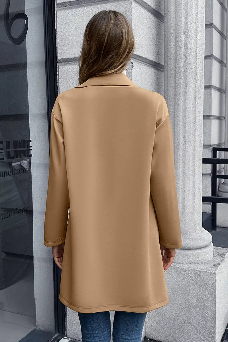 Lapel Collar Long Sleeve Blazer - Trendsi - Flyclothing LLC