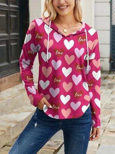 Heart Drawstring Dropped Shoulder Hoodie - Trendsi - Flyclothing LLC