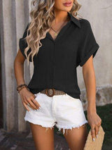 Button Up Short Sleeve Shirt - Trendsi - Flyclothing LLC