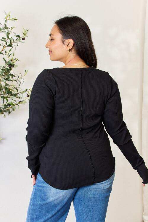 Culture Code Full Size Ribbed Round Neck Long Sleeve Top - Trendsi - Flyclothing LLC