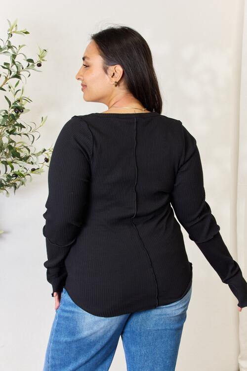 Culture Code Full Size Ribbed Round Neck Long Sleeve Top - Trendsi