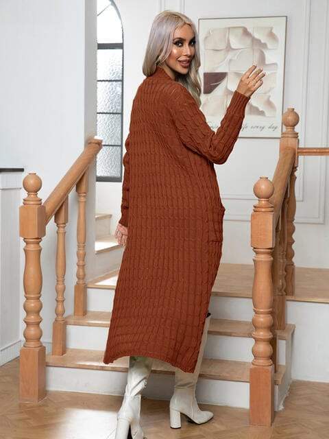 Cable-Knit Open Front Cardigan with Pockets - Trendsi - Flyclothing LLC