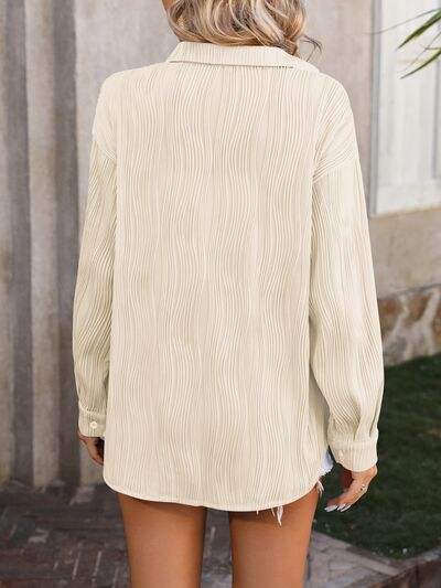 Button Up Dropped Shoulder Shirt - Trendsi - Flyclothing LLC