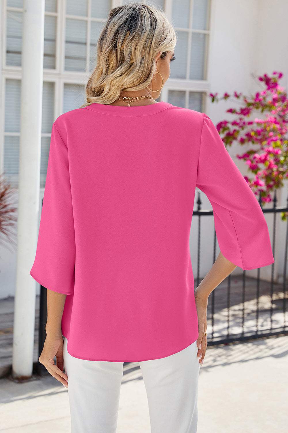 Notched Half Button T-Shirt - Trendsi - Flyclothing LLC