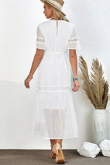 Swiss Dot V-Neck Short Sleeve Midi Dress - Trendsi - Flyclothing LLC