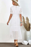 Swiss Dot V-Neck Short Sleeve Midi Dress - Trendsi - Flyclothing LLC