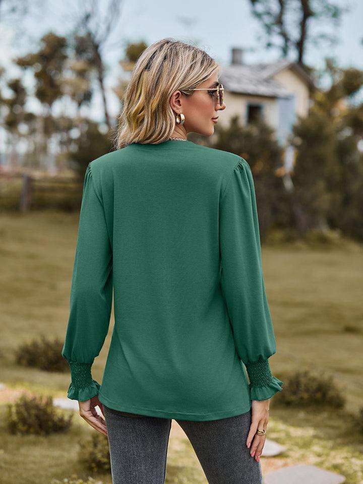 Notched Neck Flounce Sleeve Blouse - Trendsi - Flyclothing LLC