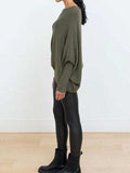 Full Size Boat Neck Batwing Sleeve Knit Top - Trendsi - Flyclothing LLC