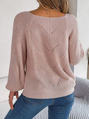 Openwork Buttoned Square Neck Sweater - Trendsi
