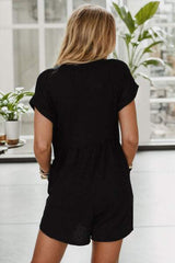 Pocketed V-Neck Short Sleeve Romper - Trendsi - Flyclothing LLC