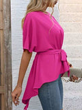 Tied Round Neck Half Sleeve Blouse - Trendsi - Flyclothing LLC