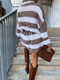 Striped Turtleneck Sweater Dress - Trendsi - Flyclothing LLC