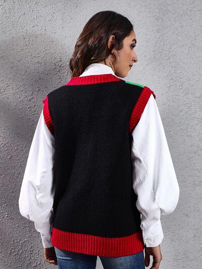 Four Leaf Clover V-Neck Sweater Vest - Trendsi
