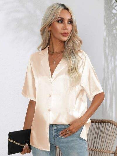Button Up Collared Neck Shirt - Trendsi - Flyclothing LLC
