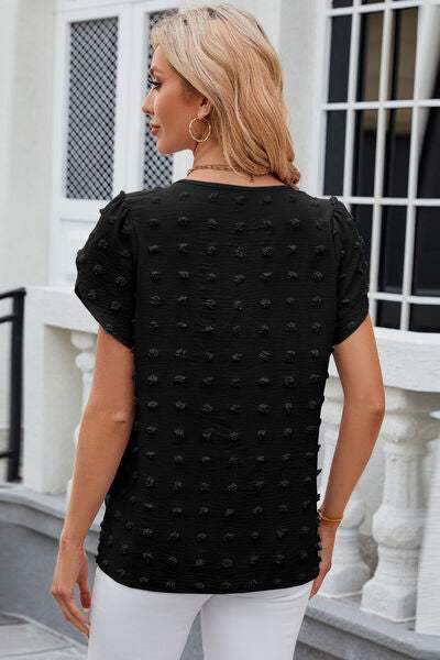 Swiss Dot Round Neck Short Sleeve T-Shirt - Trendsi - Flyclothing LLC