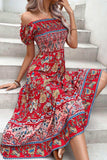 Floral Off-Shoulder Smocked Midi Dress - Trendsi - Flyclothing LLC