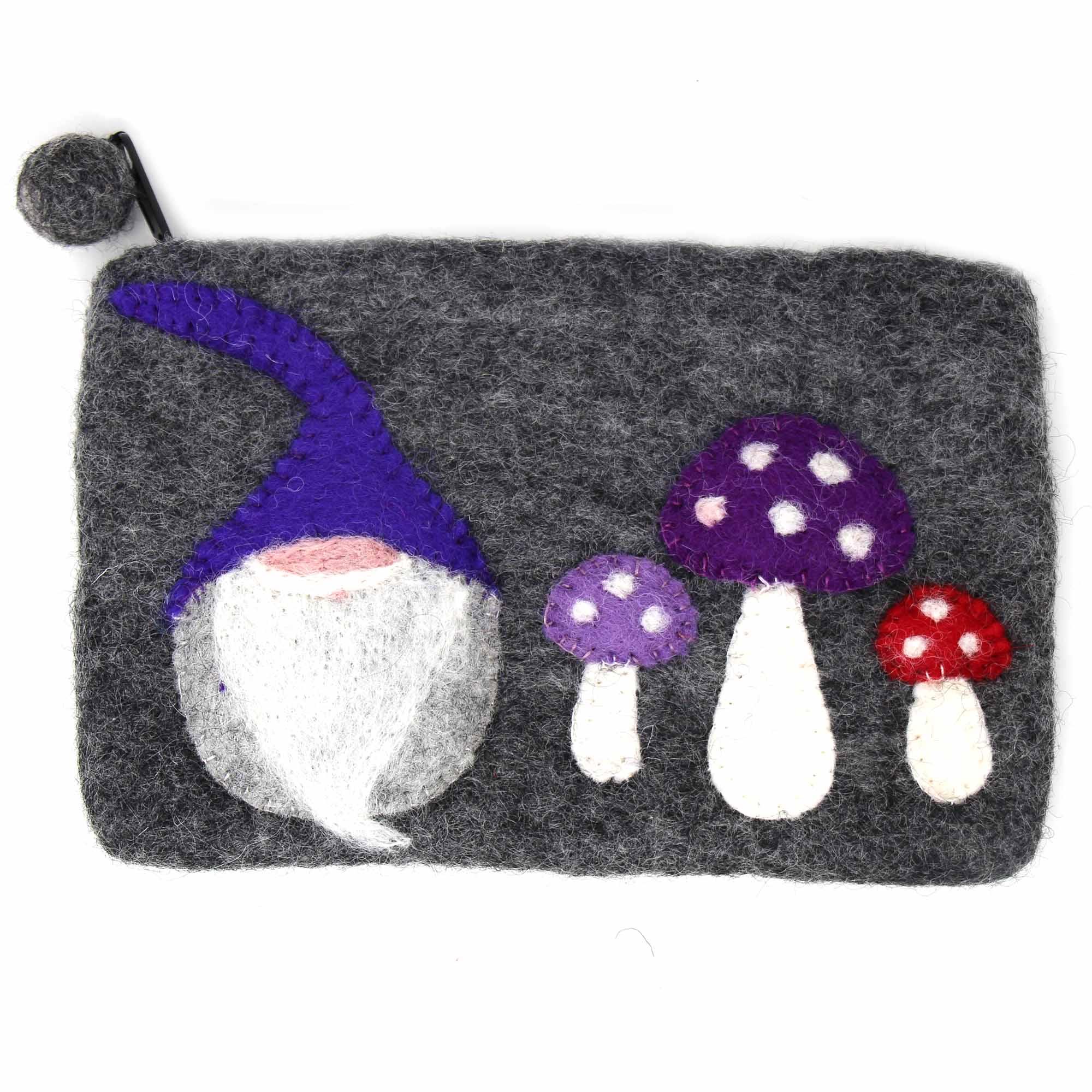 Hand Crafted Felt: Gnome and Mushroom Pouch - Flyclothing LLC