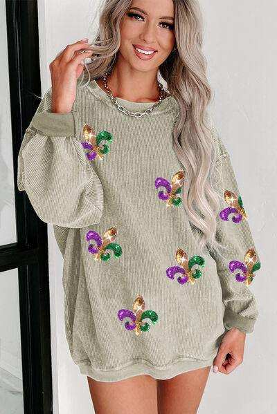 Sequin Round Neck Dropped Shoulder Sweatshirt - Trendsi - Flyclothing LLC
