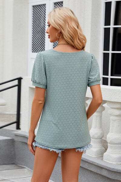 Eyelet Short Sleeve T-Shirt - Trendsi - Flyclothing LLC