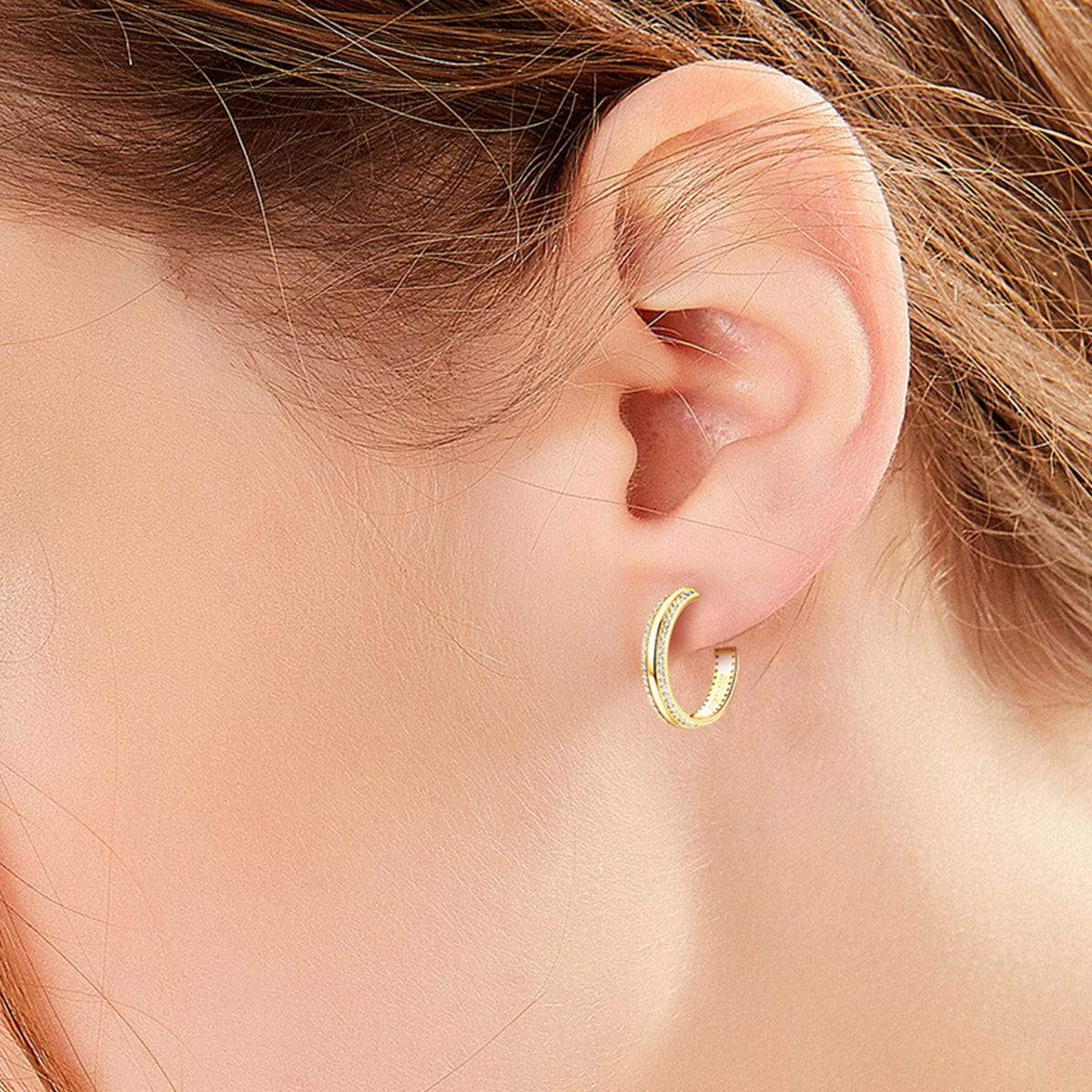925 Sterling Silver Inlaid Moissanite C-Hoop Earrings - Trendsi - Flyclothing LLC
