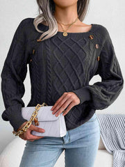 Decorative Button Cable-Knit Sweater - Trendsi