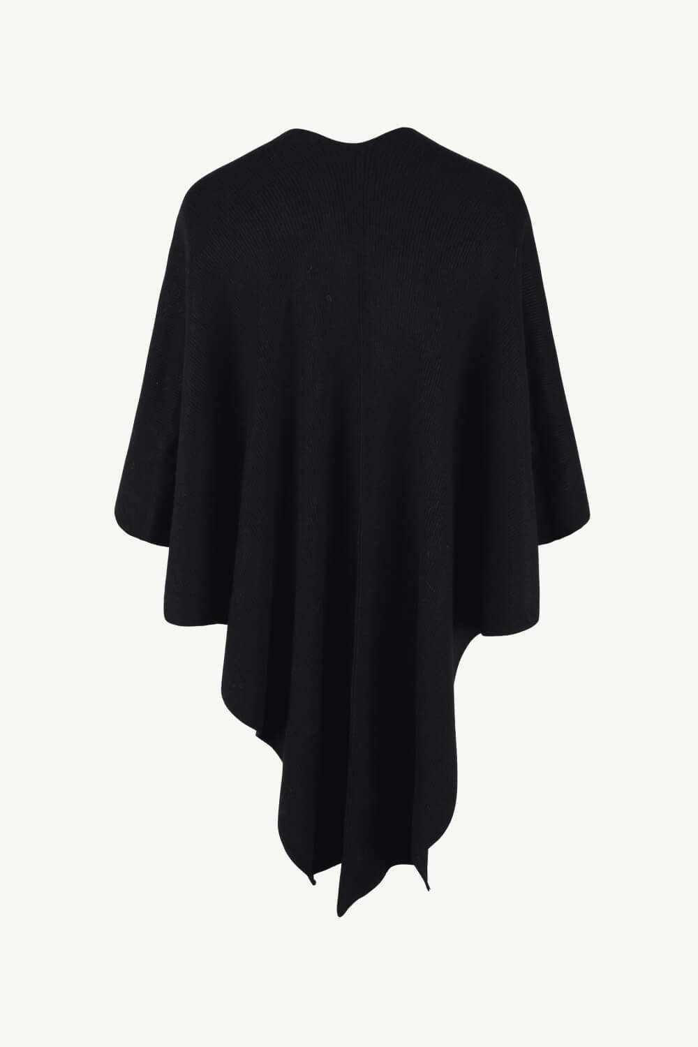 Surplice Neck Pom-Pom Trim Poncho - Trendsi - Flyclothing LLC