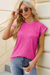 Round Neck Cap Sleeve T-Shirt - Trendsi - Flyclothing LLC