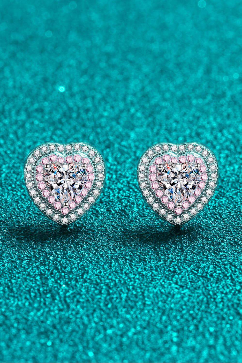 Moissanite Heart-Shaped Stud Earrings - Trendsi - Flyclothing LLC