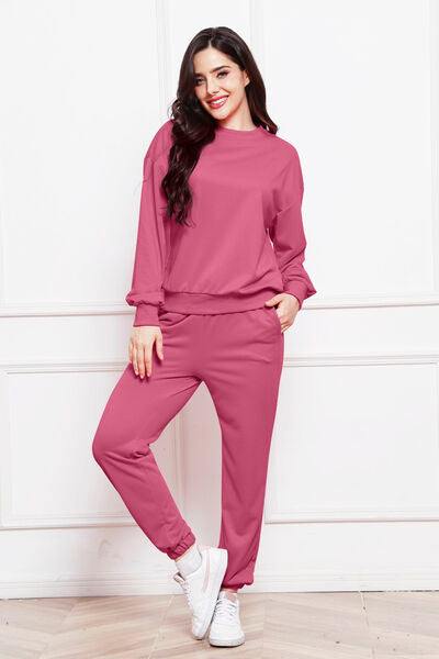 Round Neck Long Sleeve Sweatshirt and Pants Set - Trendsi