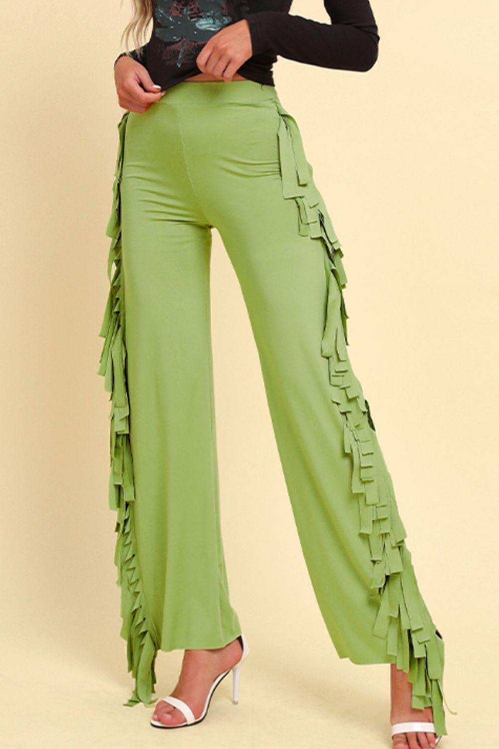 Fringe Trim Wide Leg Pants - Trendsi - Flyclothing LLC