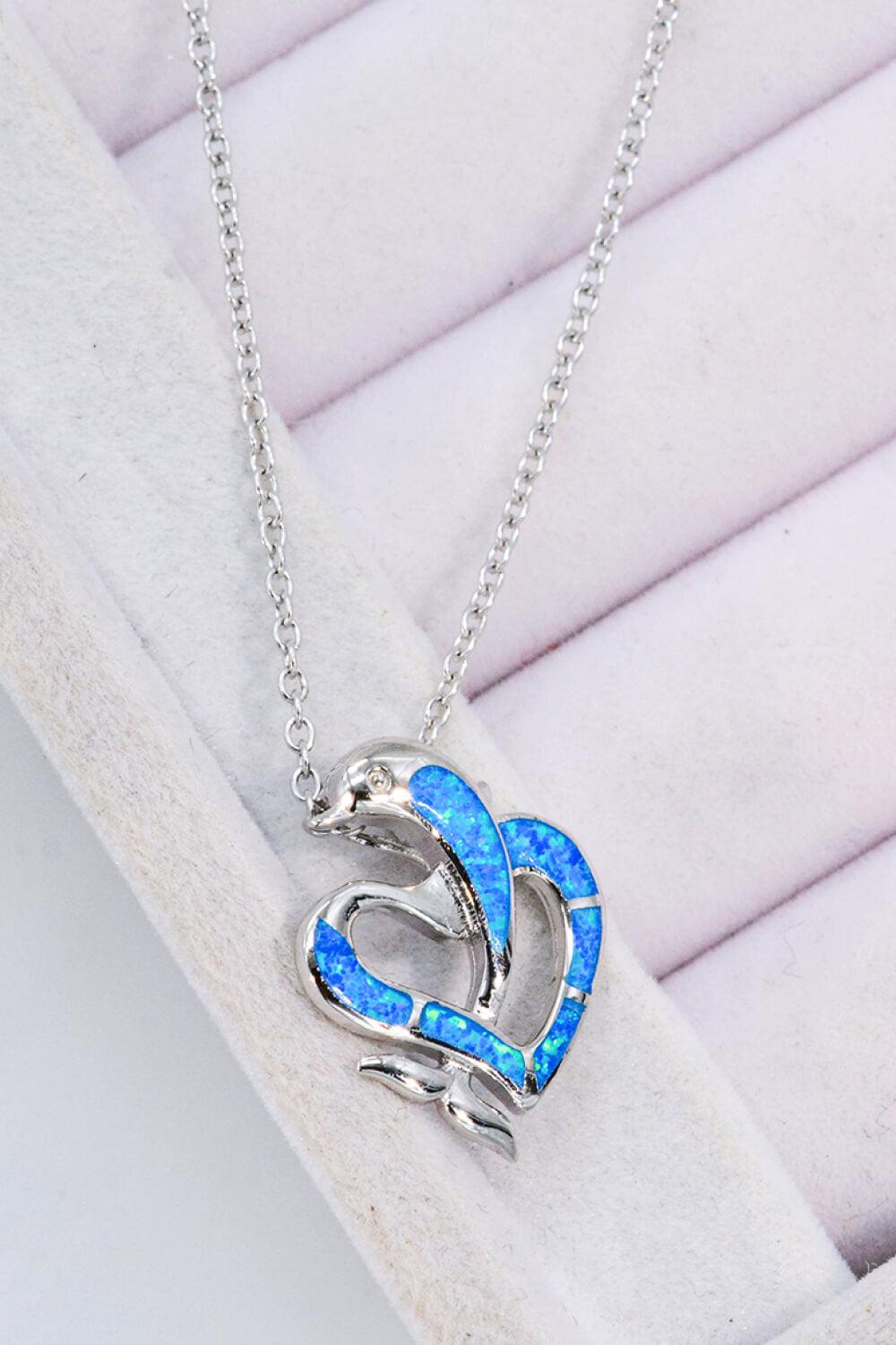 Opal Dolphin Heart Chain-Link Necklace - Flyclothing LLC