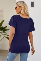 Smocked Round Neck Flutter Sleeve T-Shirt - Trendsi - Flyclothing LLC