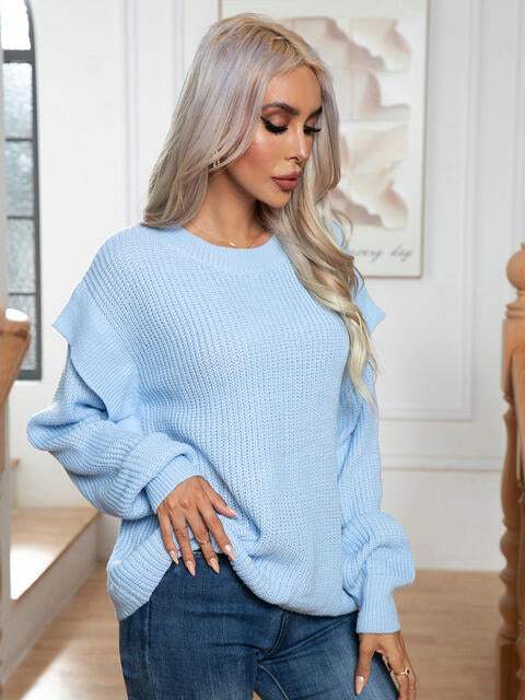 Dropped Shoulder Long Sleeve Sweater - Trendsi - Flyclothing LLC