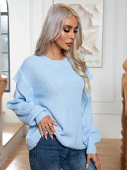 Dropped Shoulder Long Sleeve Sweater - Trendsi