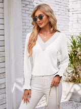 Smocked V-Neck Long Sleeve Blouse - Trendsi - Flyclothing LLC