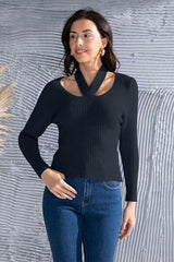 Halter Neck Long Sleeve Sweater - Trendsi