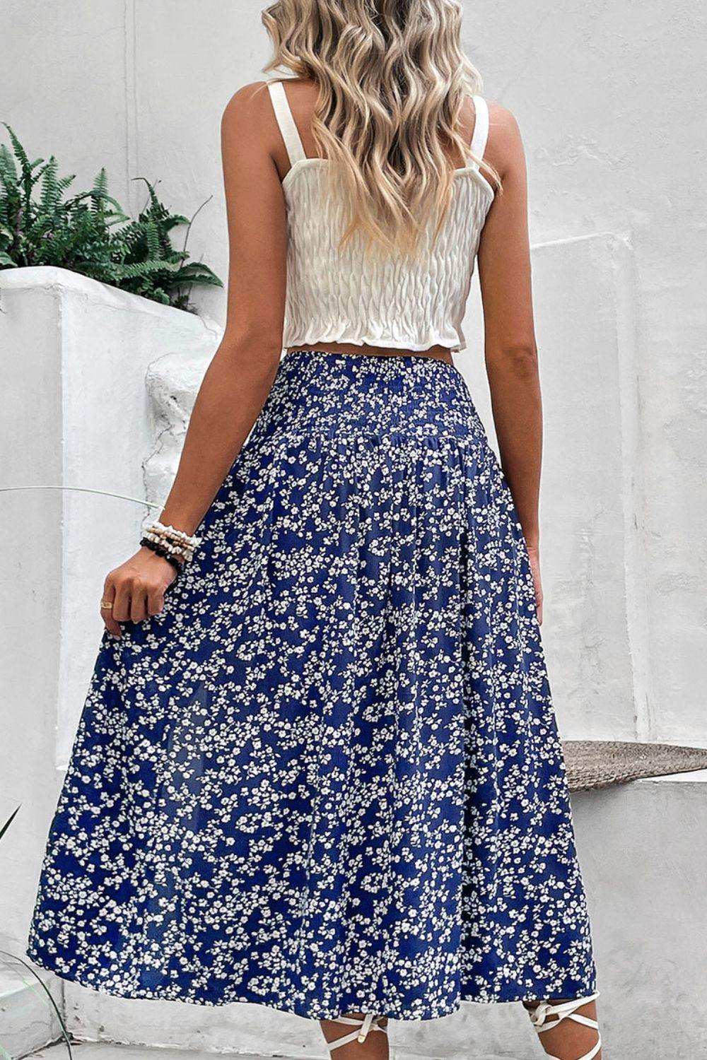 Ditsy Floral Slit High Waist Skirt - Trendsi - Flyclothing LLC