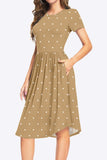 Printed Round Neck Short Sleeve Dress with Pockets - Trendsi - Flyclothing LLC
