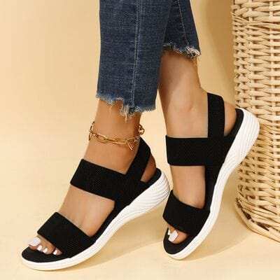 Rubber Open Toe Low Heel Sandals - Trendsi - Flyclothing LLC