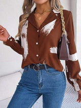 Printed Collared Neck Button Up Shirt - Trendsi - Flyclothing LLC