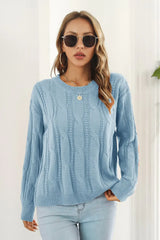 Round Neck Long Sleeve Sweater - Trendsi - Flyclothing LLC